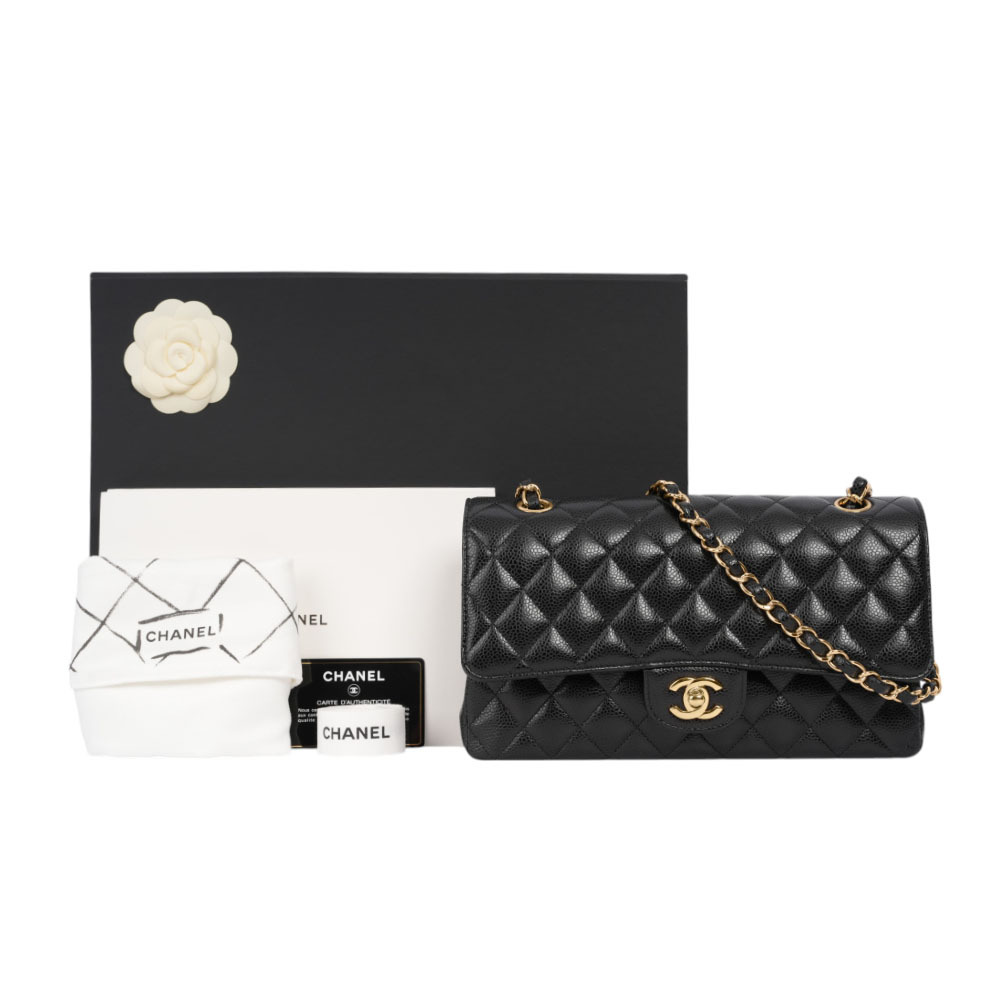 【CHANEL】金釦菱格紋粒紋牛皮 25cm COCO包(黑色)A01112 Y01864 C3906