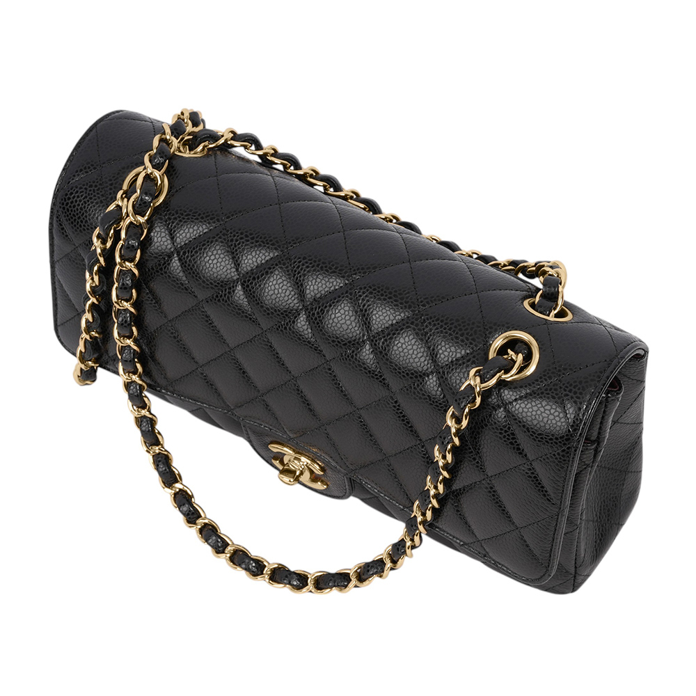 【CHANEL】金釦菱格紋粒紋牛皮 25cm COCO包(黑色)A01112 Y01864 C3906