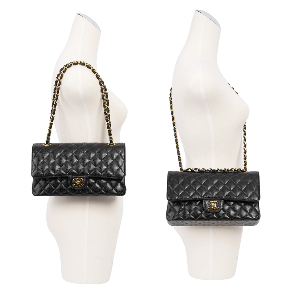 【CHANEL】金釦菱格紋粒紋牛皮 25cm COCO包(黑色)A01112 Y01864 C3906