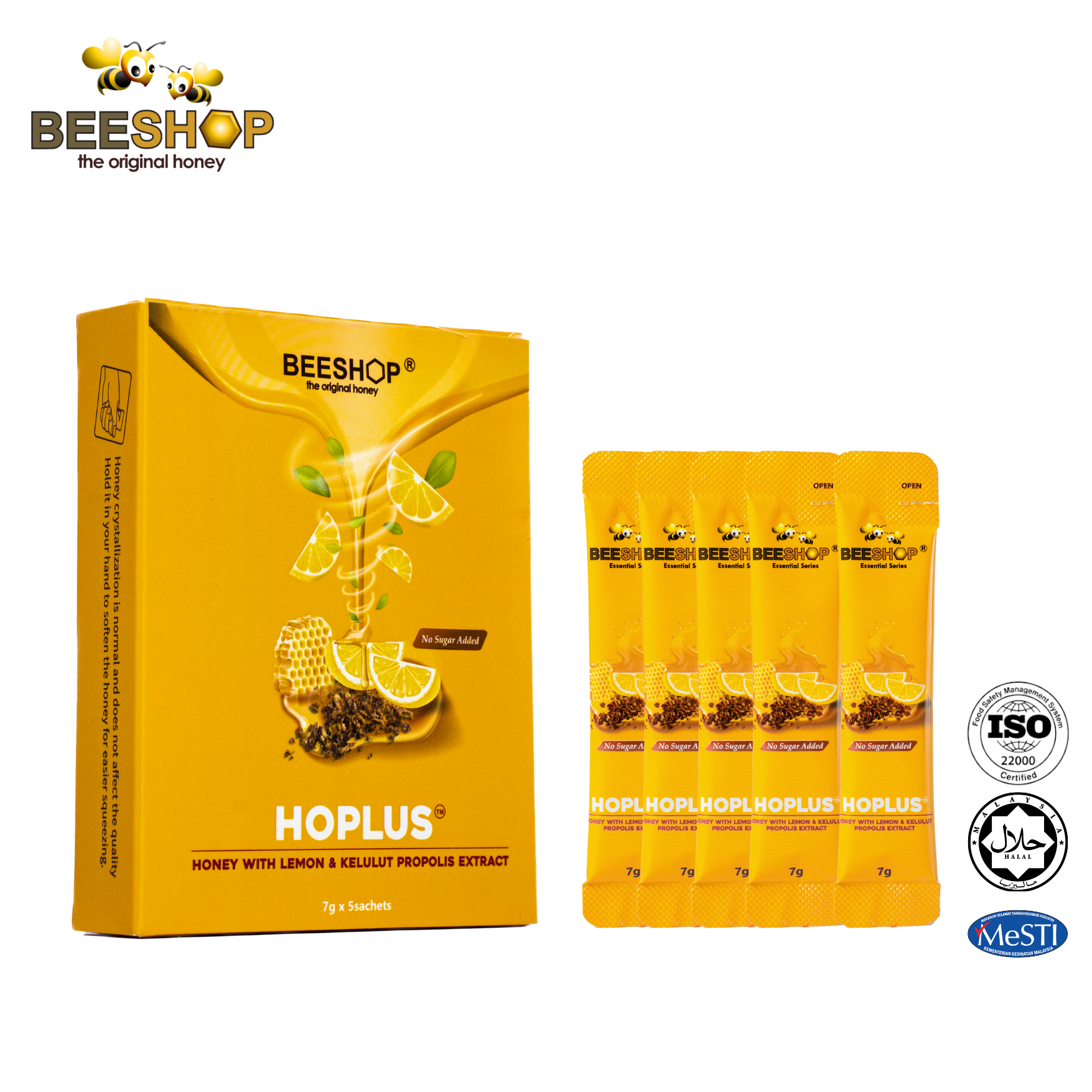 HOPLUS Honey with Lemon & Kelulut Propolis 7g x 5 Sachets