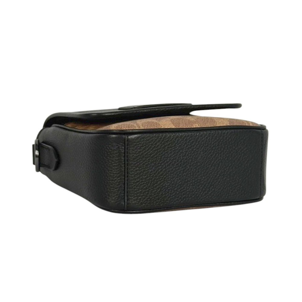 【COACH】Lucas 拼色塗層帆布翻蓋迷你斜背包(炭灰色/棕褐色)CW180 QBXAH