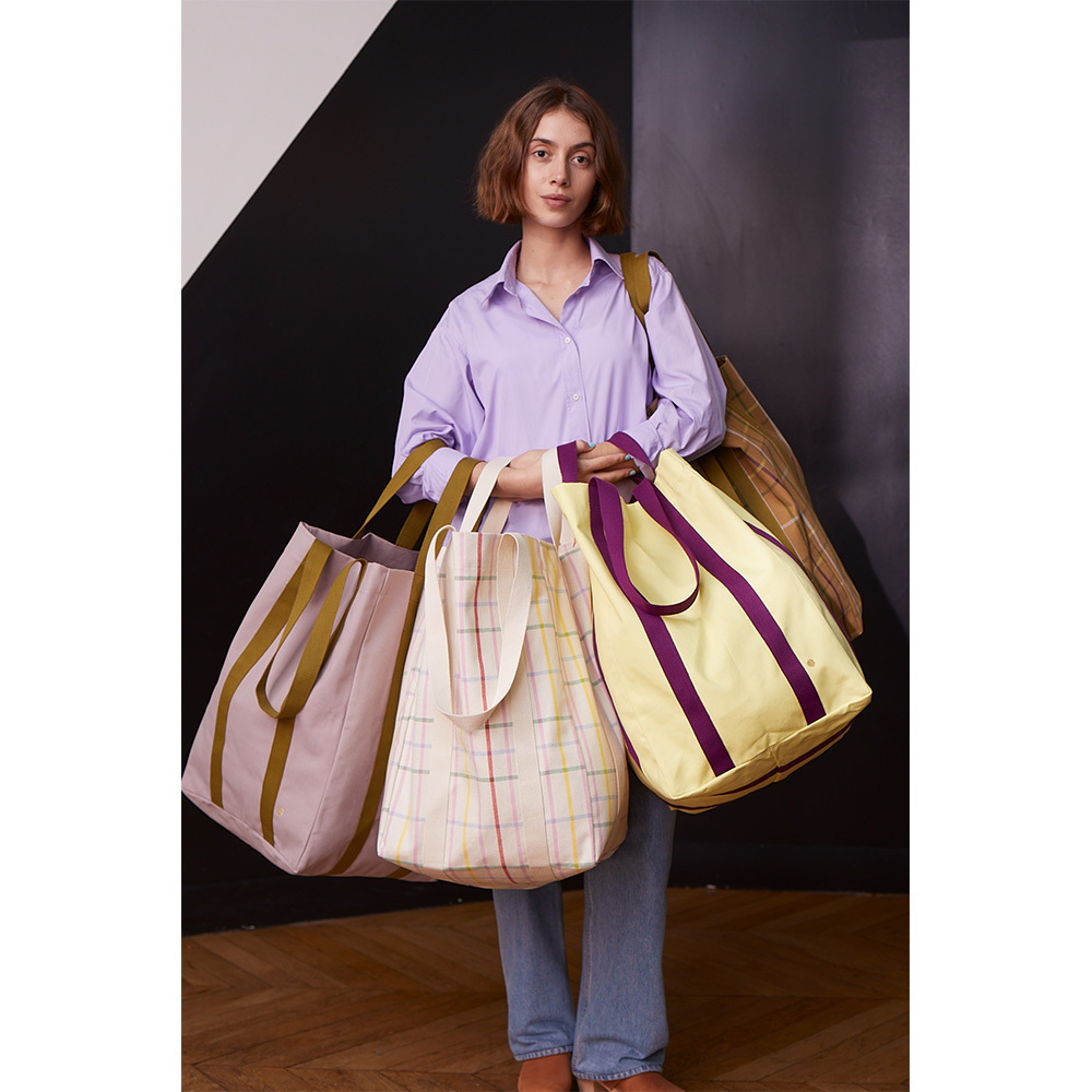 (預購4/30)法國La cerise sur le gâteau 有機棉巨大水桶包-繽紛格紋