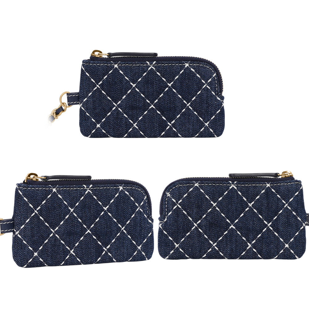【CHANEL】白色縫線菱格紋丹寧布附小袋手拿包(牛仔藍)AP1016 B01897 N5398