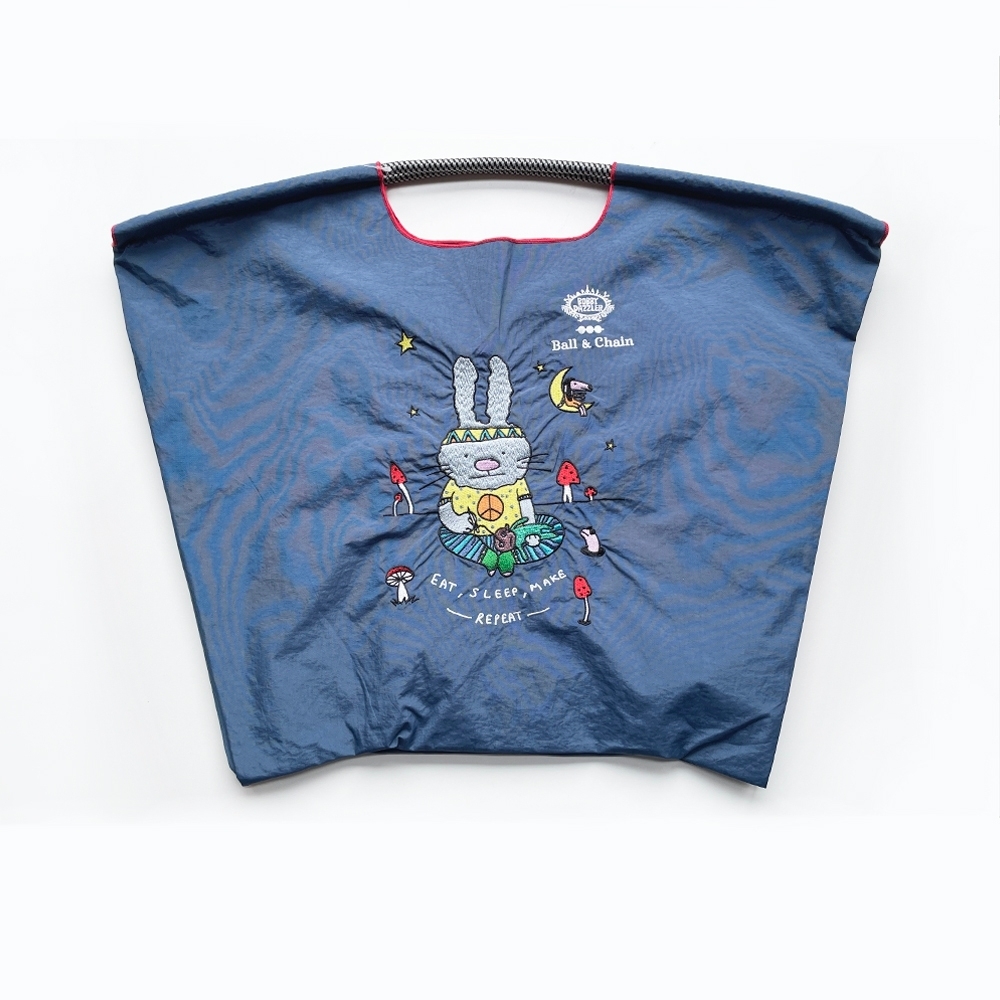 Ball＆Chain 刺繡環保購物袋 L號 - 藍 (32210232)