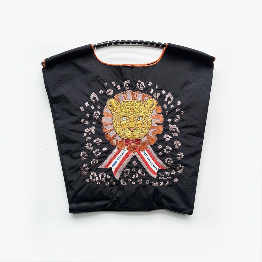 Ball＆Chain 刺繡環保購物袋 M號 - 黑 (31301201)