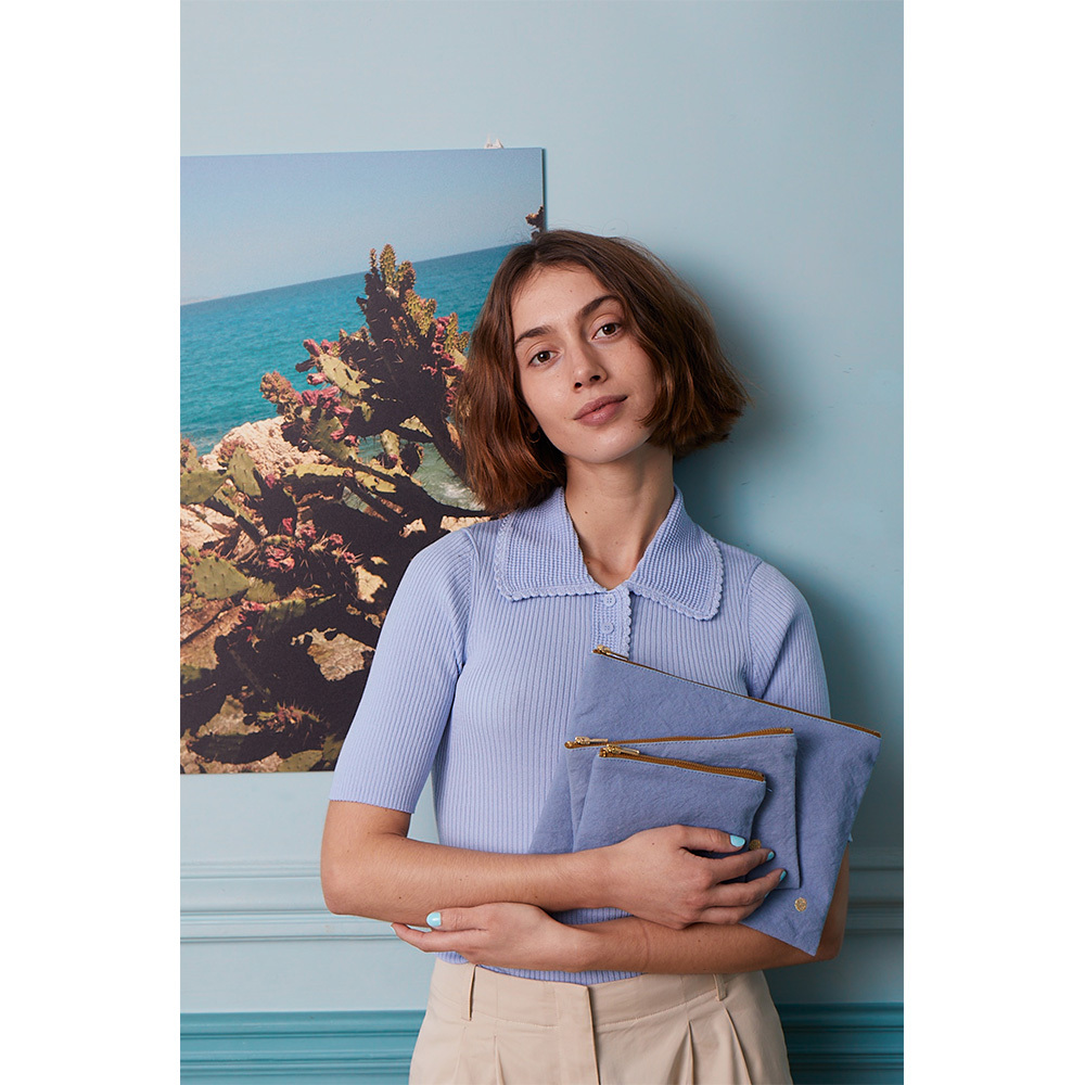 法國La cerise sur le gâteau 有機棉防水分類收納袋-灰藍色(小)