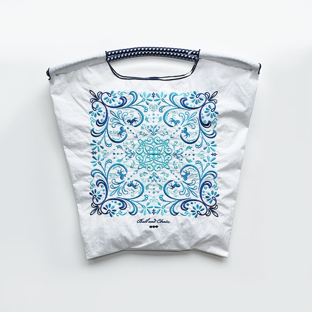 Ball＆Chain 刺繡環保購物袋 M號 - 白 (30102504)