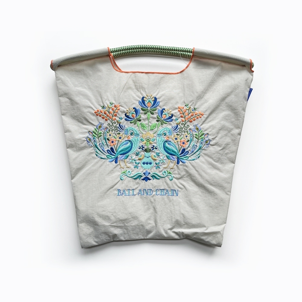 Ball＆Chain 刺繡環保購物袋 M號 - 淺灰 (30103684)