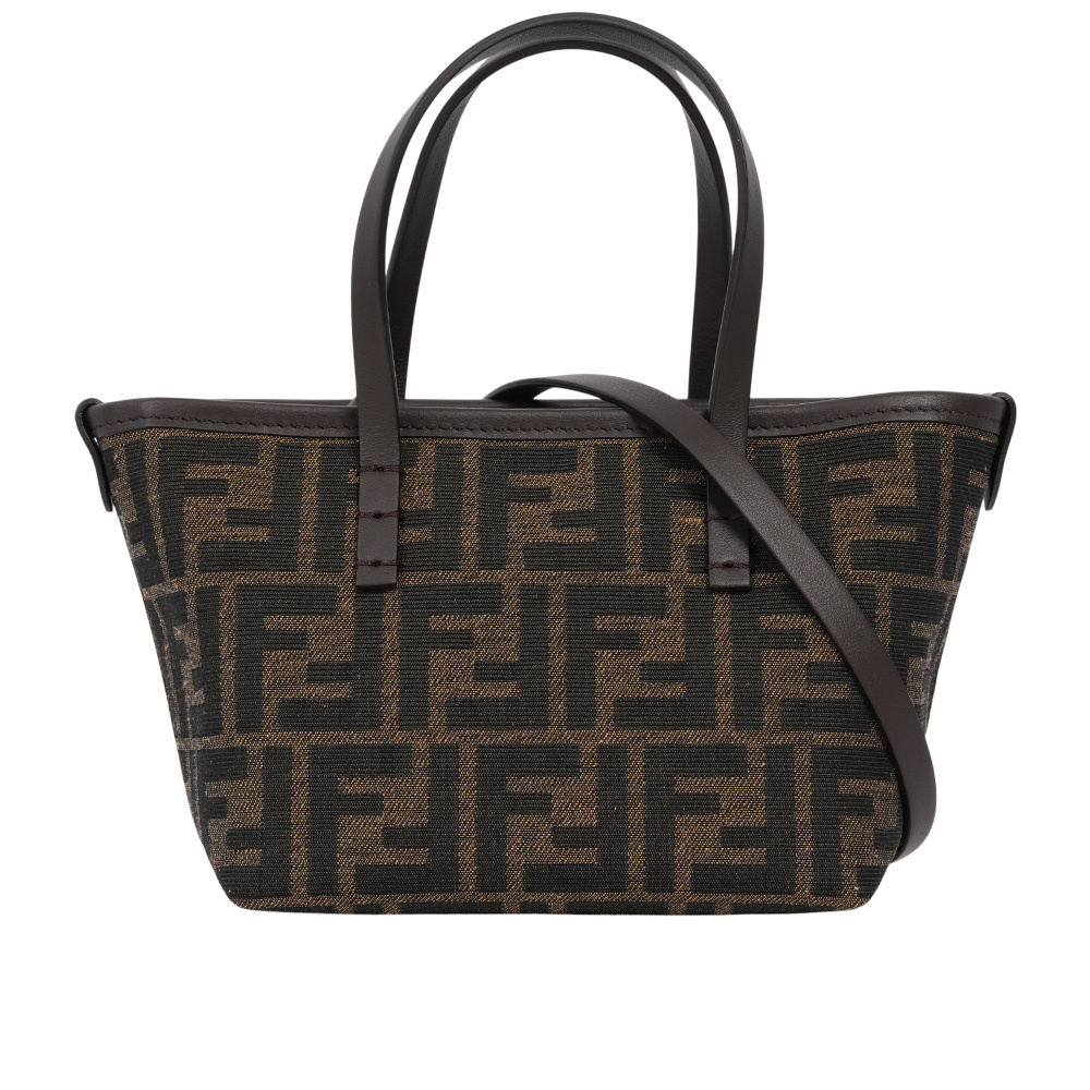 【FENDI】Roll FF Logo 緹花布迷你手提/斜背二用包