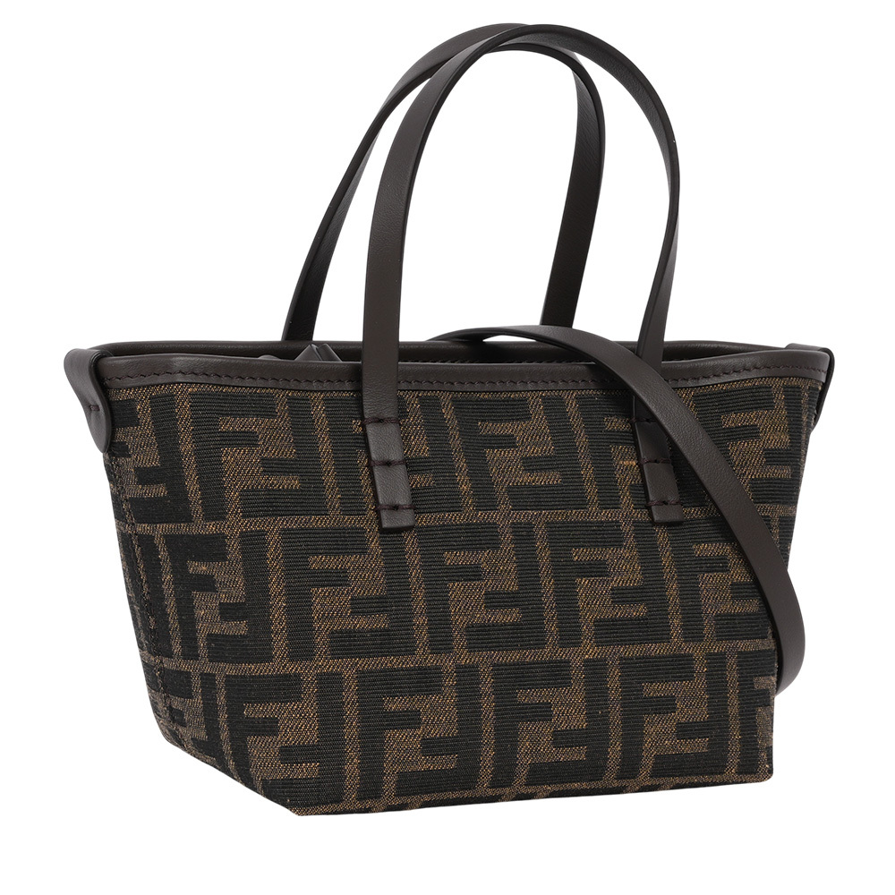 【FENDI】Roll FF Logo 緹花布迷你手提/斜背二用包