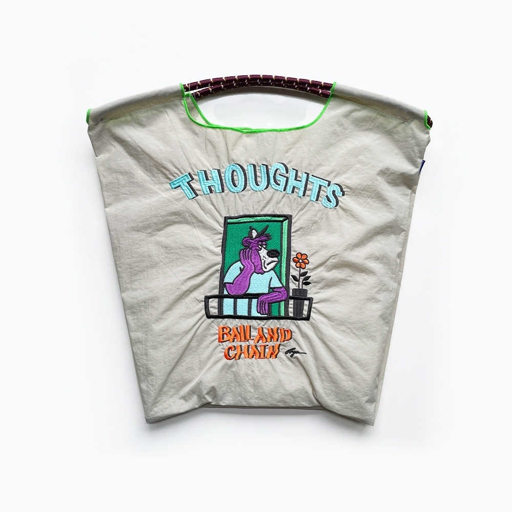 Ball＆Chain 刺繡環保購物袋 M號 - 淺灰 (31400684)
