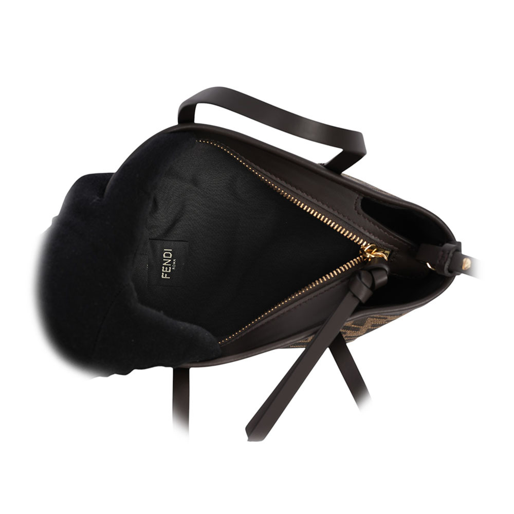 【FENDI】Roll FF Logo 緹花布迷你手提/斜背二用包(棕色)8BS096 AFPM F1GL7
