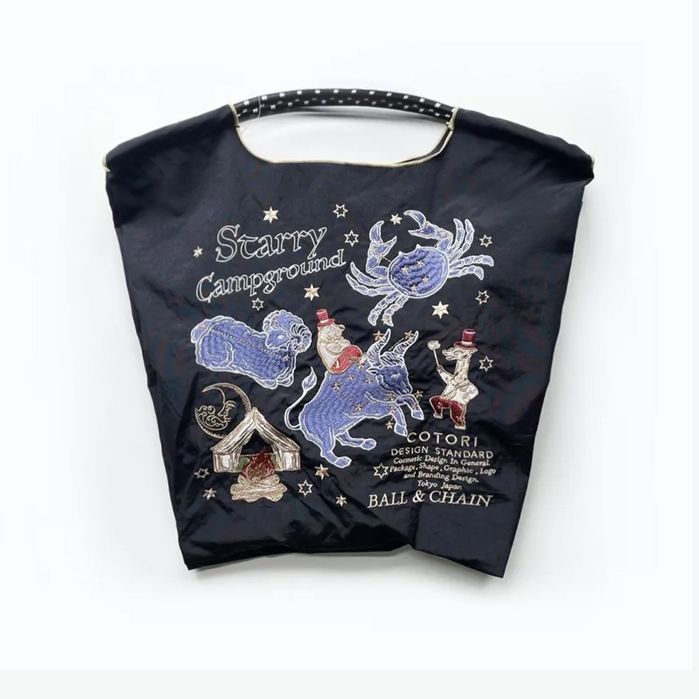 Ball＆Chain 刺繡環保購物袋 M號 - 黑 (32100601)