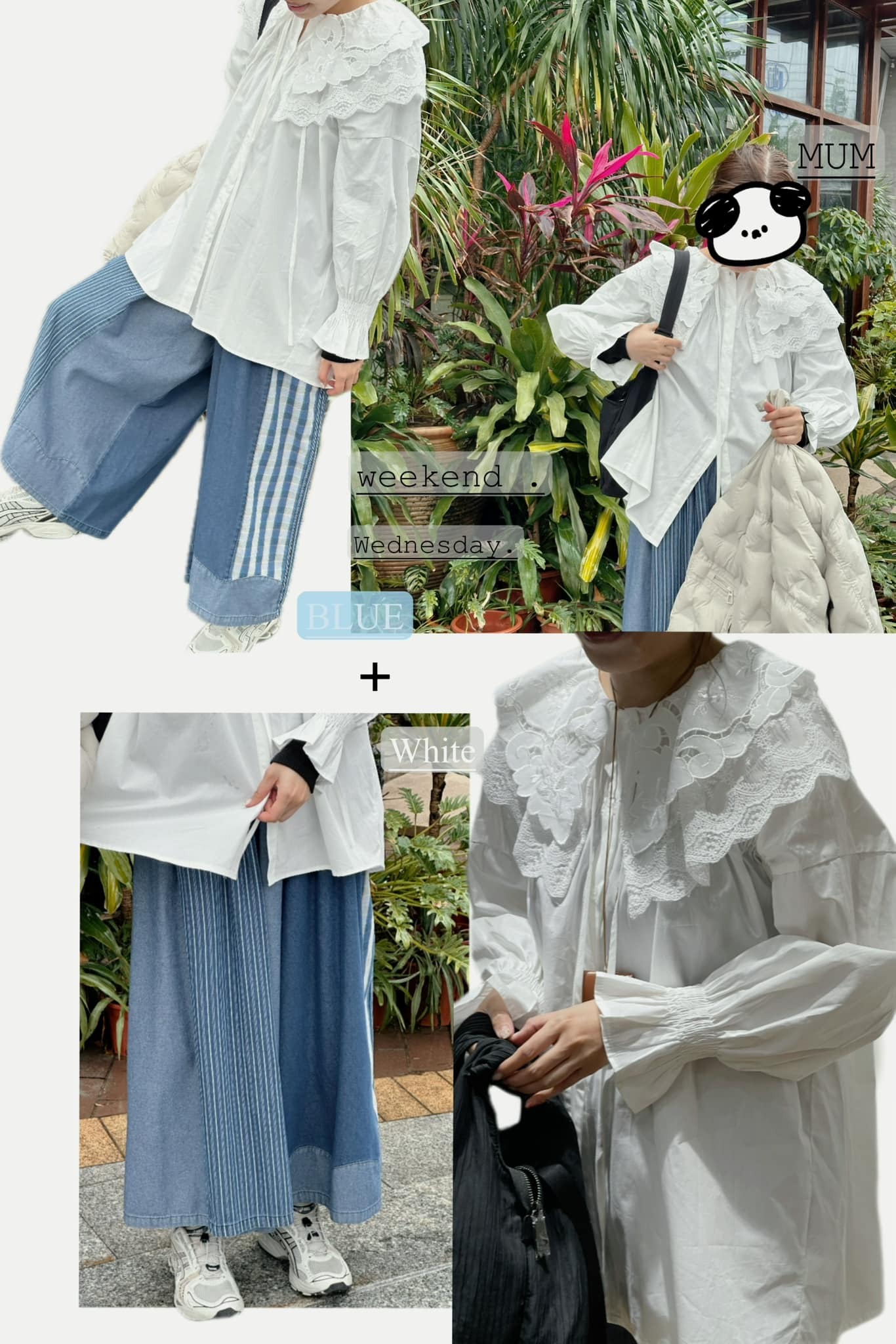 0211981a/繡花蕾絲公主領恤衫/52C'54W'30L'