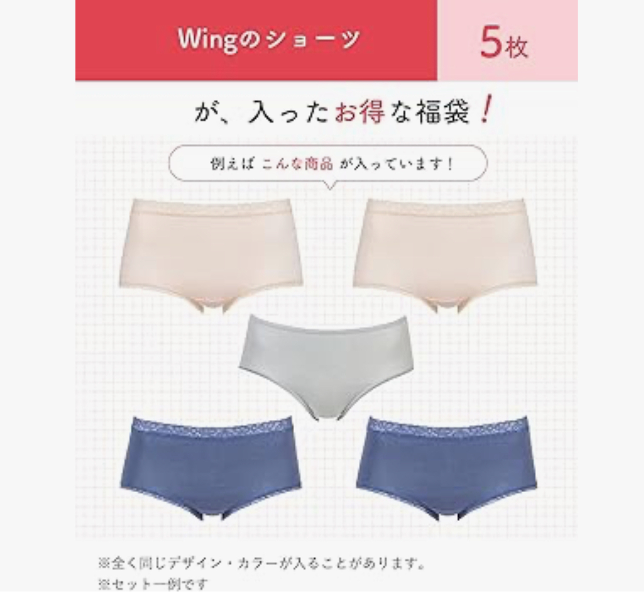 【現貨】J0213906 [wacoal /wing 福袋] 女裝內褲 5 條裝，型號 KC9821，多色。