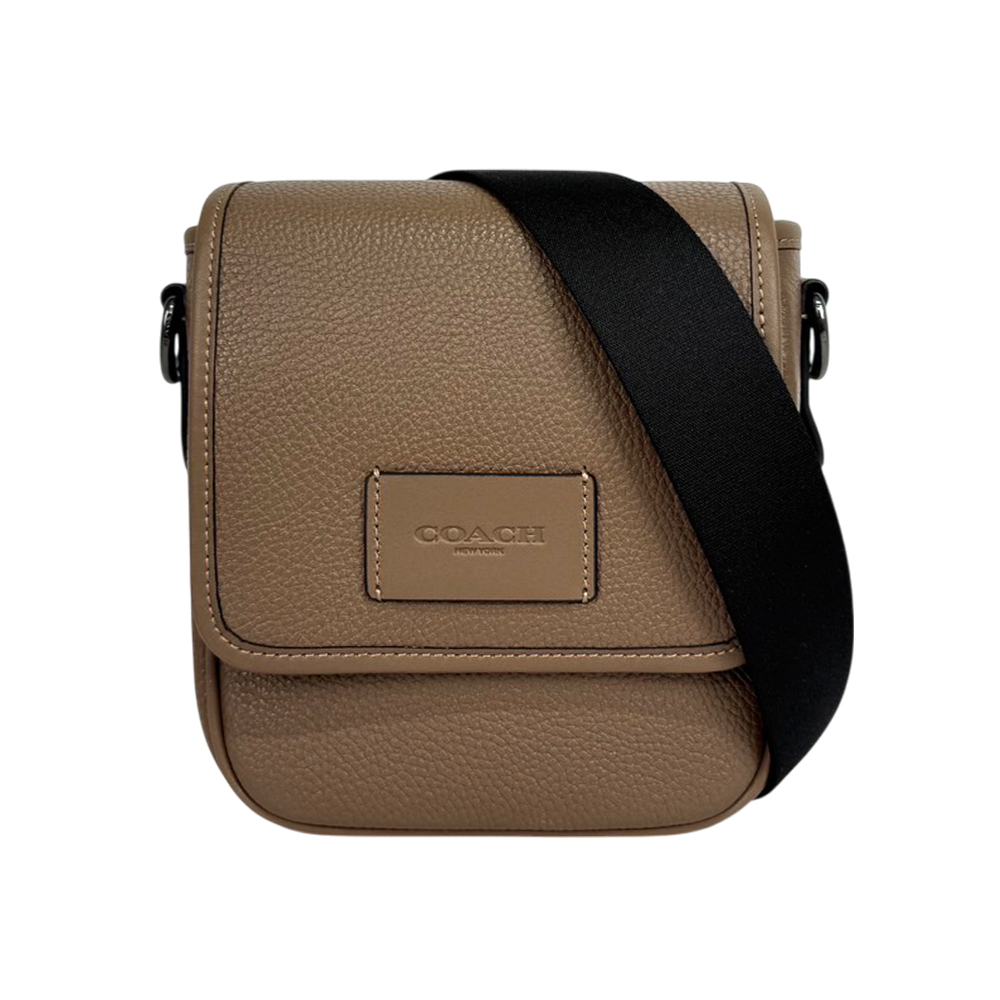 【COACH】Lucas 荔枝皮革翻蓋迷你斜背包(深石色)CO914 QBCBD