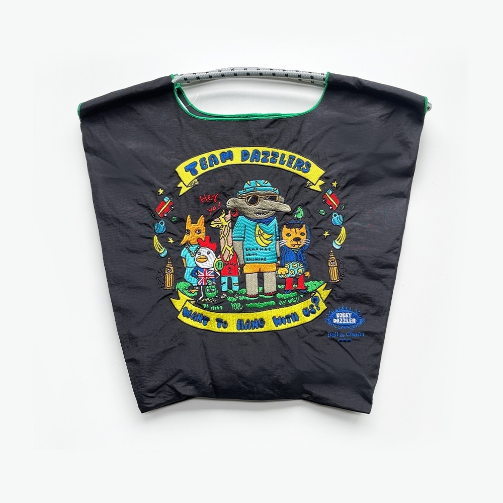 Ball＆Chain 刺繡環保購物袋 M號 - 黑 (32200301)