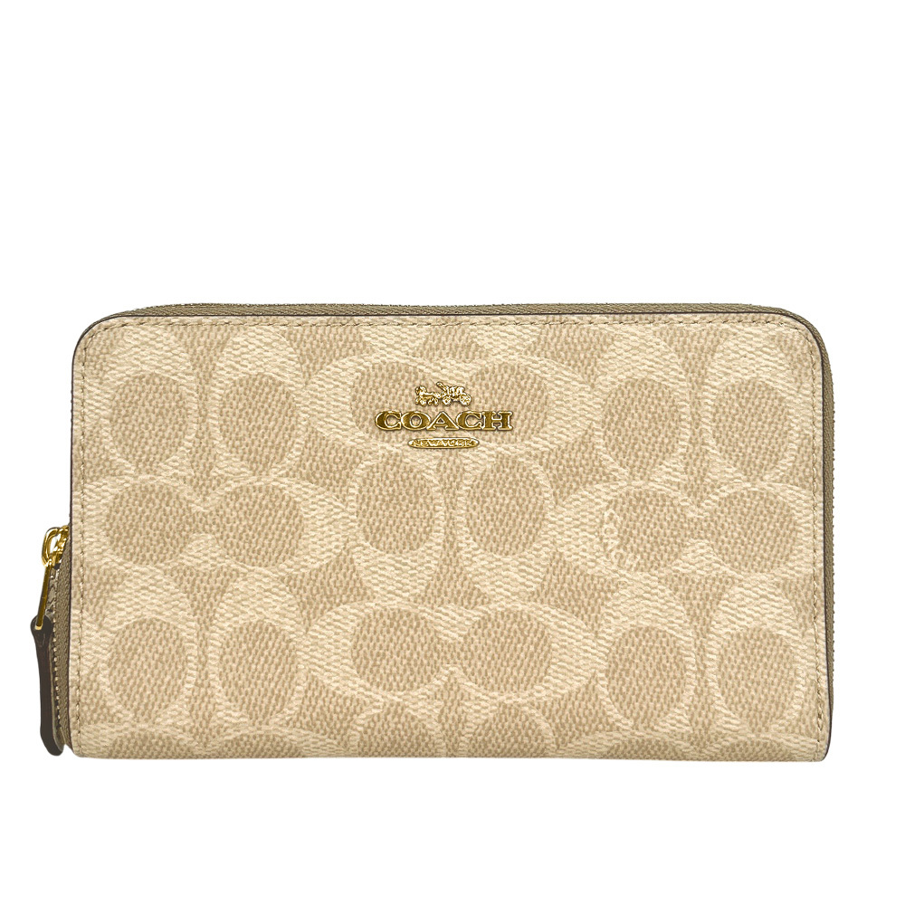 【COACH】金字Logo 塗層帆布ㄇ形拉鍊中夾
