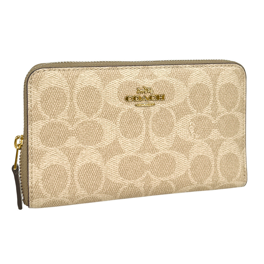 【COACH】金字Logo 塗層帆布ㄇ形拉鍊中夾