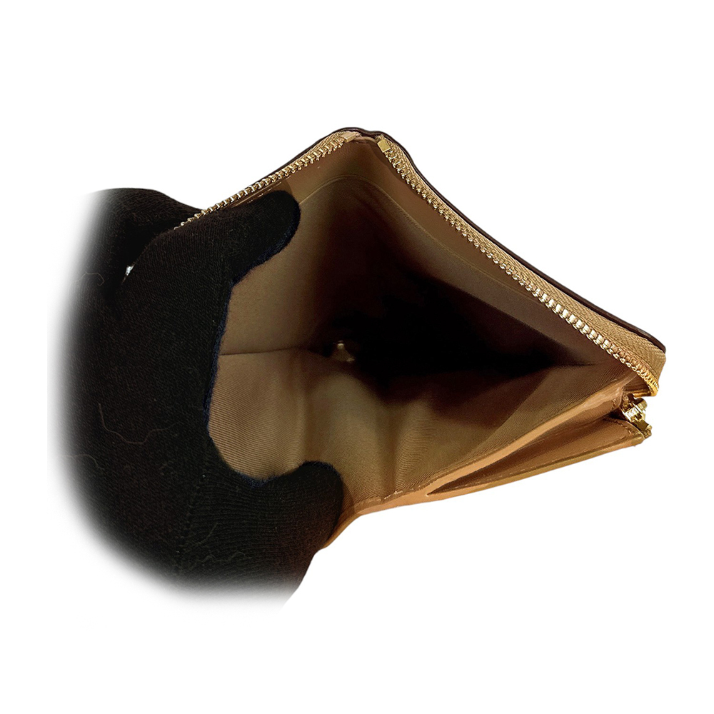 【COACH】金字Logo 塗層帆布ㄇ形拉鍊中夾(沙色/白色)CW781 IMXDM