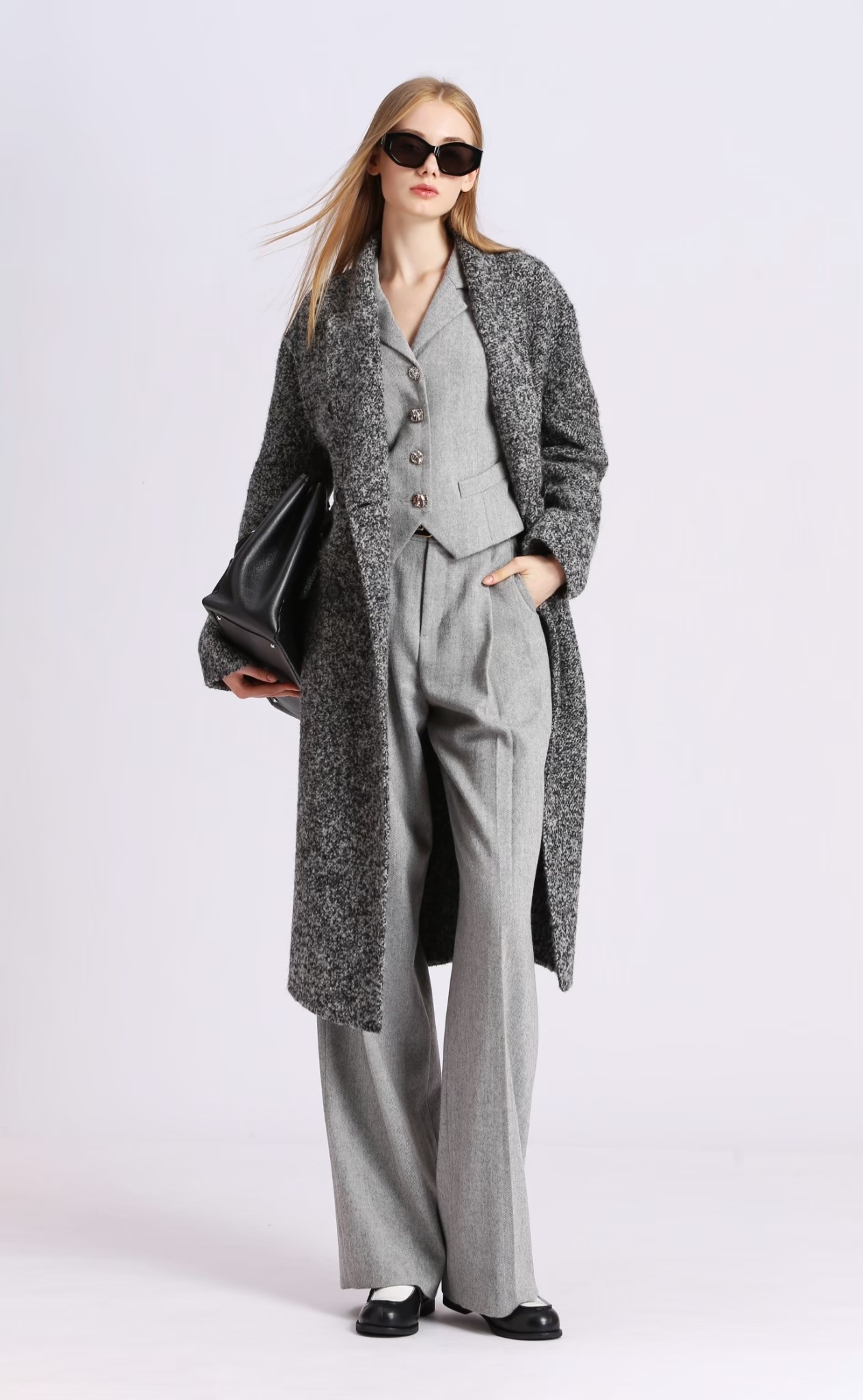 BD15009B1 霧色紋理高腰寬直筒褲 (附腰帶)