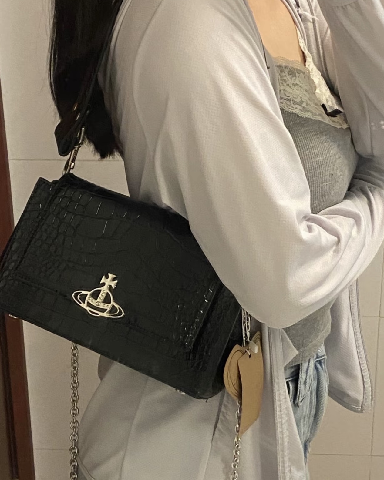【Focus Store】預購 Vivienne Westwood Hazel Bag 西太后 黑色 單肩包 腋下包 鱷魚紋 女款