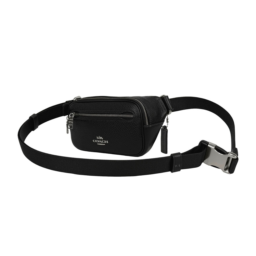 【COACH】Elias 銀字荔枝皮革迷你腰包(黑色)CR190 SVDTV
