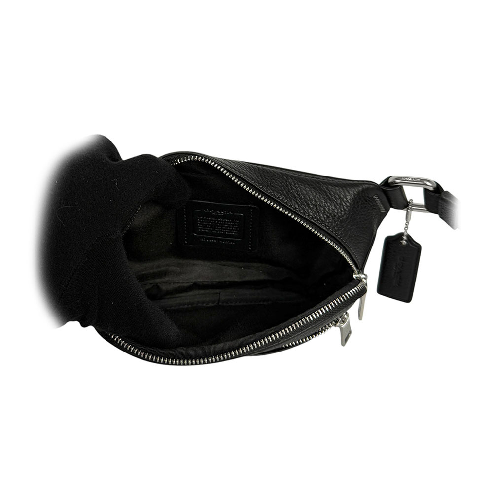 【COACH】Elias 銀字荔枝皮革迷你腰包(黑色)CR190 SVDTV