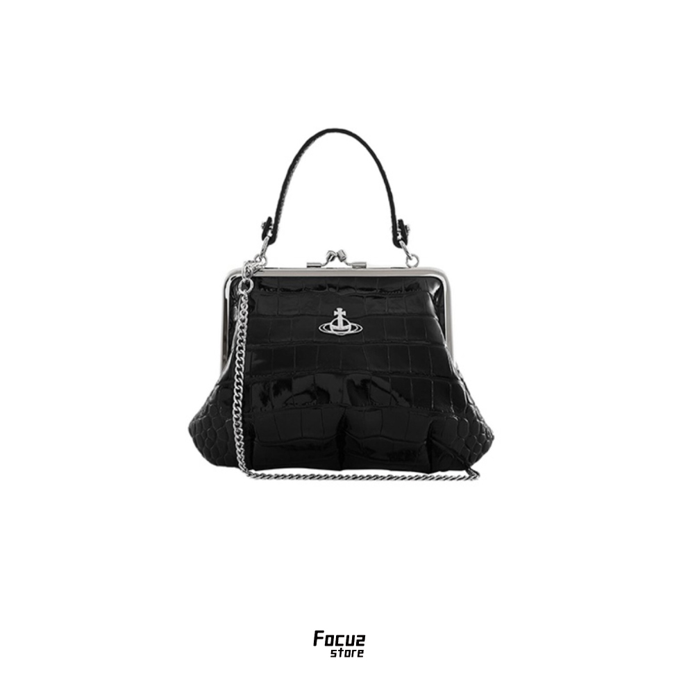 【Focus Store】預購 Vivienne Westwood Logo Bag 西太后 黑色 單肩包 餃子包 鱷魚紋 女款