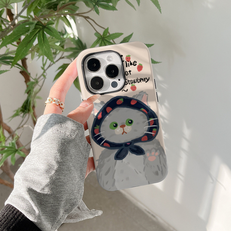 《02132》草莓頭套貓貓手機殼