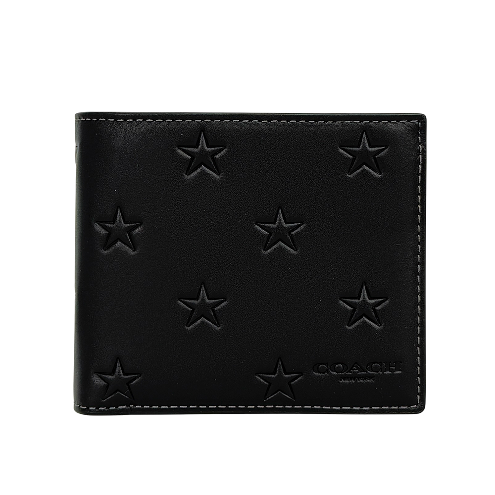 【COACH】星星壓印牛皮附活動式卡夾短夾+鑰匙圈禮盒組