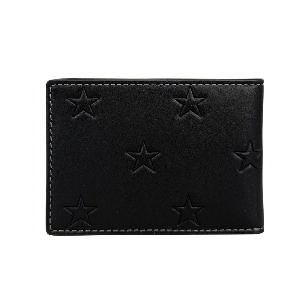 【COACH】星星壓印牛皮附活動式卡夾短夾+鑰匙圈禮盒組(黑色)CW350 QBLWO