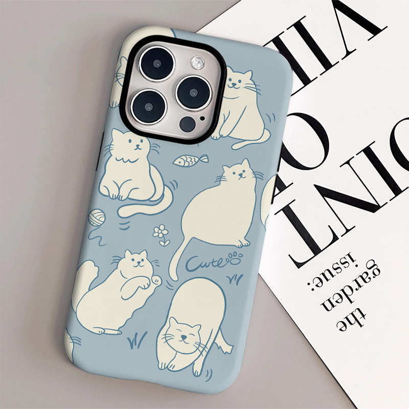 《02133》藍底貓貓插畫手機殼