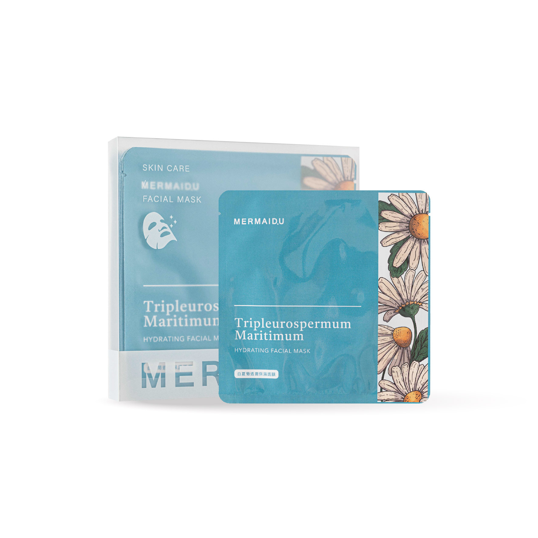 優惠折扣-100，Mermaid.u 白夏菊透潤保濕面膜(五片/盒)