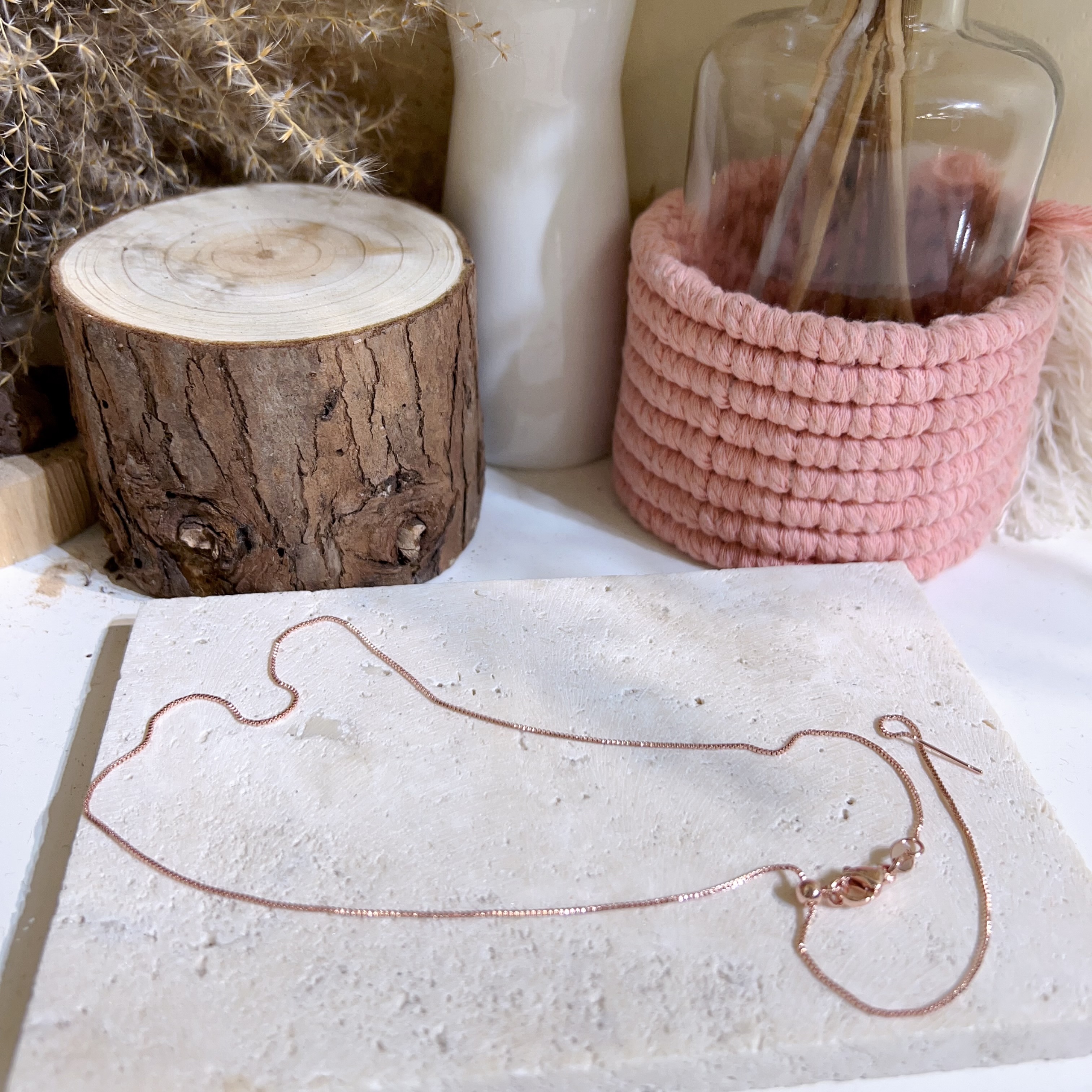 盒子鈦鋼萬用鏈頸鏈 45cm (玫瑰金)