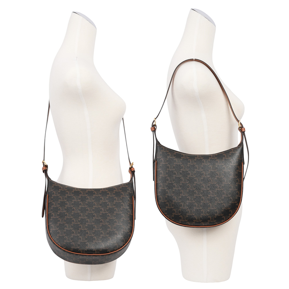 【CELINE】Heloise Triomphe 塗層帆布彎月肩背包/斜背包(棕褐色)117252FQM.04LU