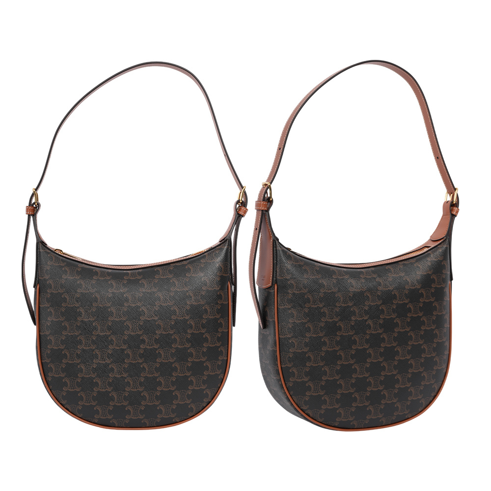 【CELINE】Heloise Triomphe 塗層帆布彎月肩背包/斜背包(棕褐色)117252FQM.04LU