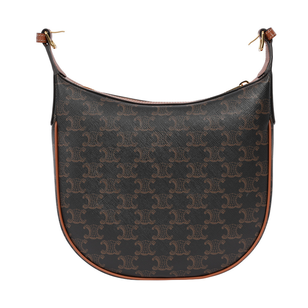 【CELINE】Heloise Triomphe 塗層帆布彎月肩背包/斜背包(棕褐色)117252FQM.04LU