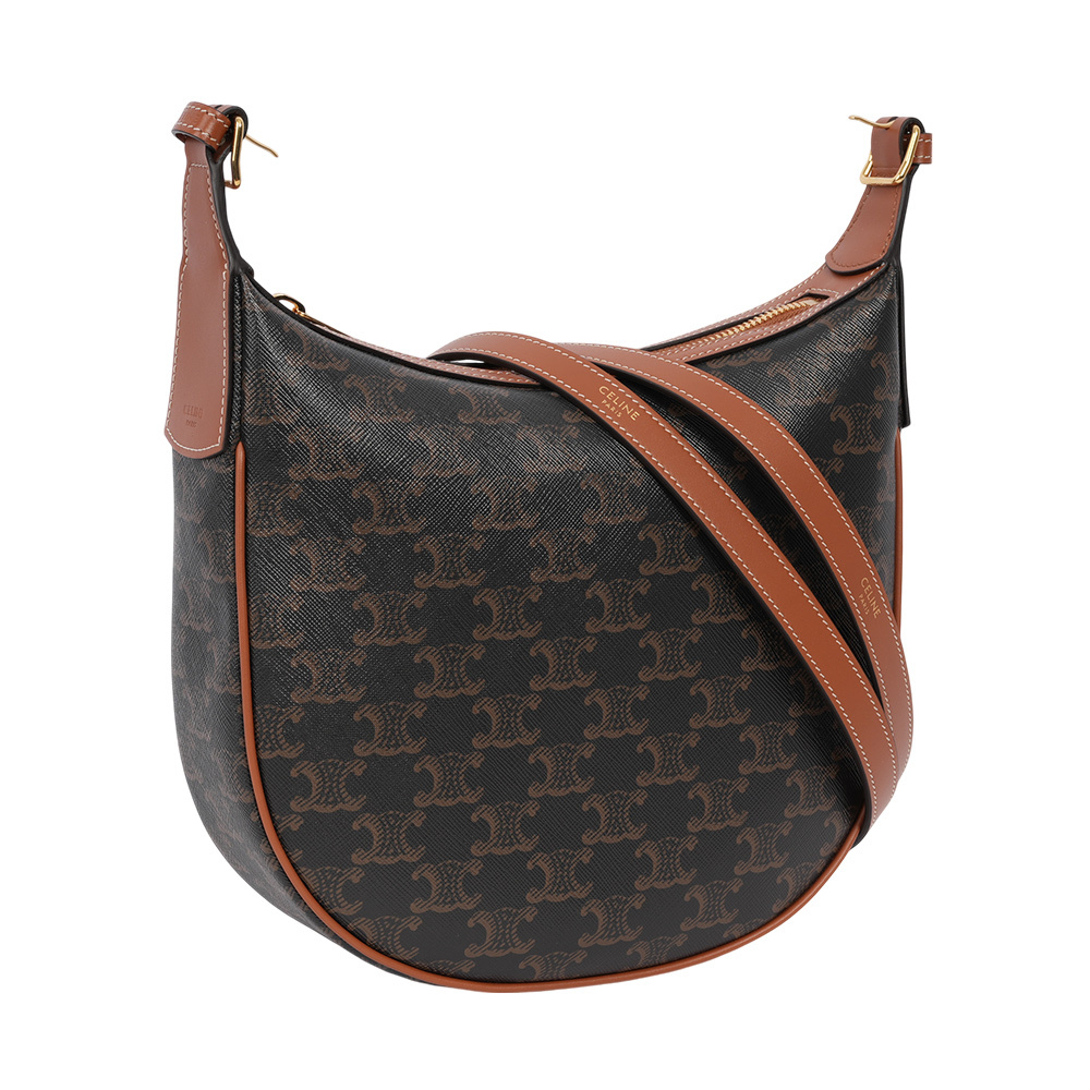 【CELINE】Heloise Triomphe 塗層帆布彎月肩背包/斜背包(棕褐色)117252FQM.04LU