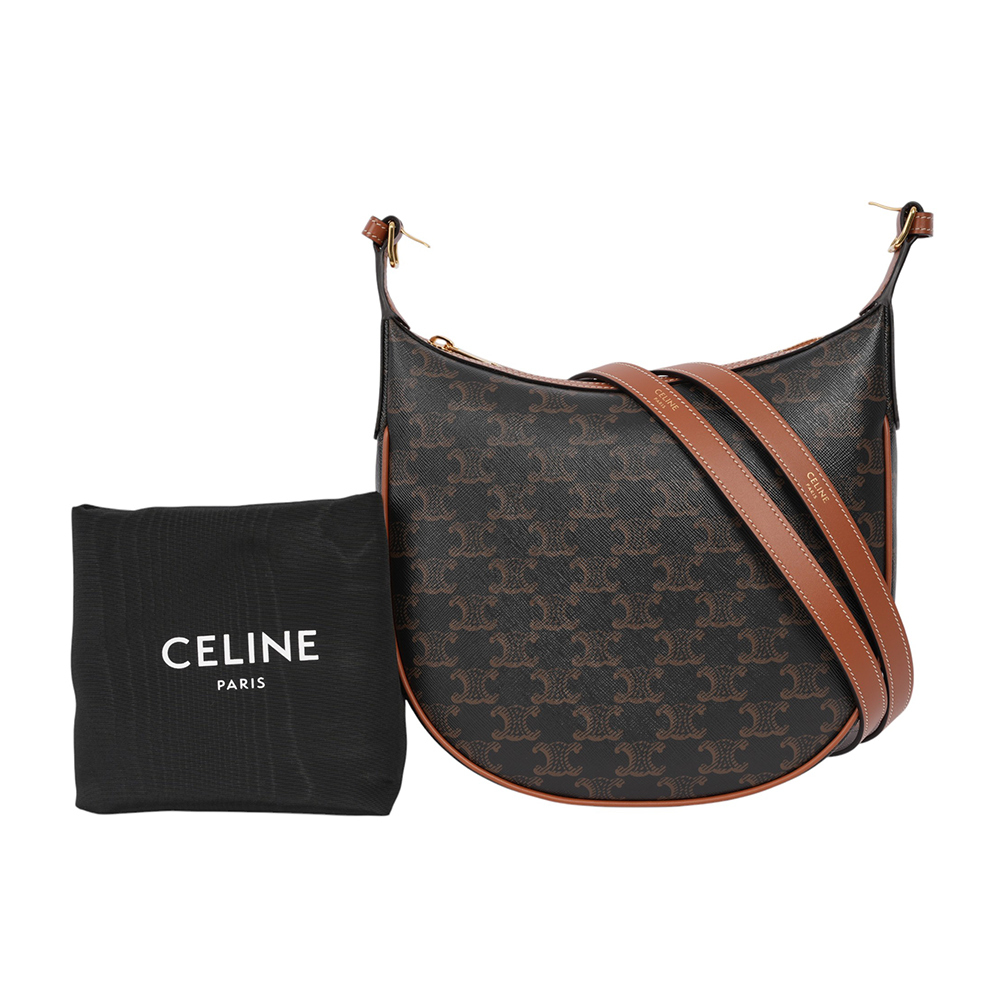 【CELINE】Heloise Triomphe 塗層帆布彎月肩背包/斜背包(棕褐色)117252FQM.04LU