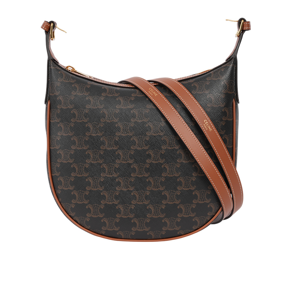 【CELINE】Heloise Triomphe 塗層帆布彎月肩背包/斜背包(棕褐色)117252FQM.04LU