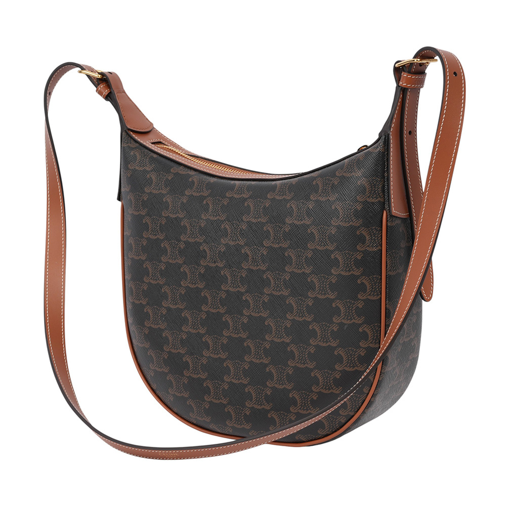 【CELINE】Heloise Triomphe 塗層帆布彎月肩背包/斜背包(棕褐色)117252FQM.04LU
