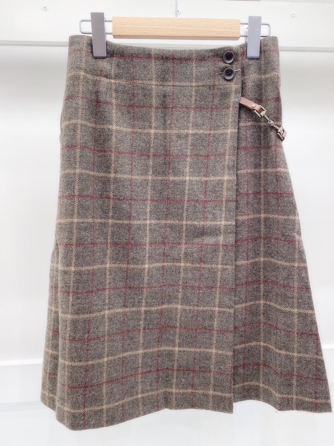 復古格紋腰帶裙