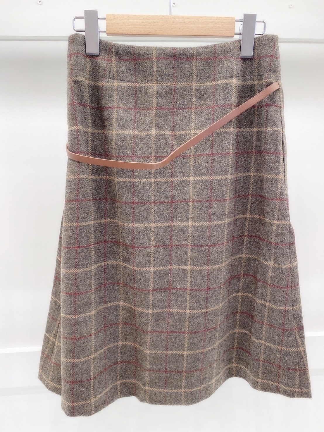 復古格紋腰帶裙