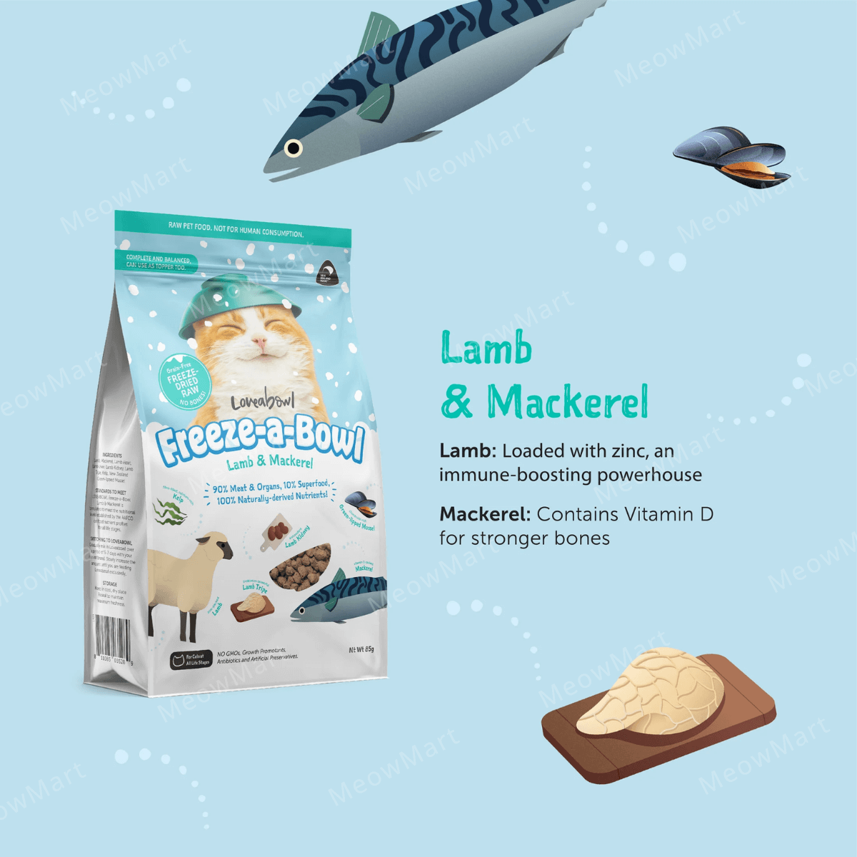 Loveabowl Freeze-a-Bowl 羊肉+鯖魚凍乾生肉貓糧