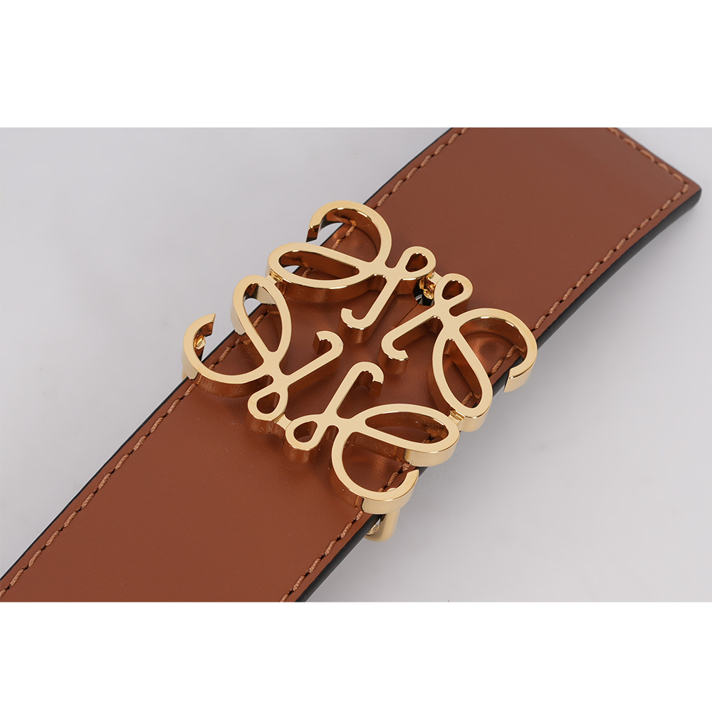 【LOEWE】Anagram 金釦平滑牛皮雙面可用皮帶85cm(焦糖色/黑色)E821Z20X02 2544