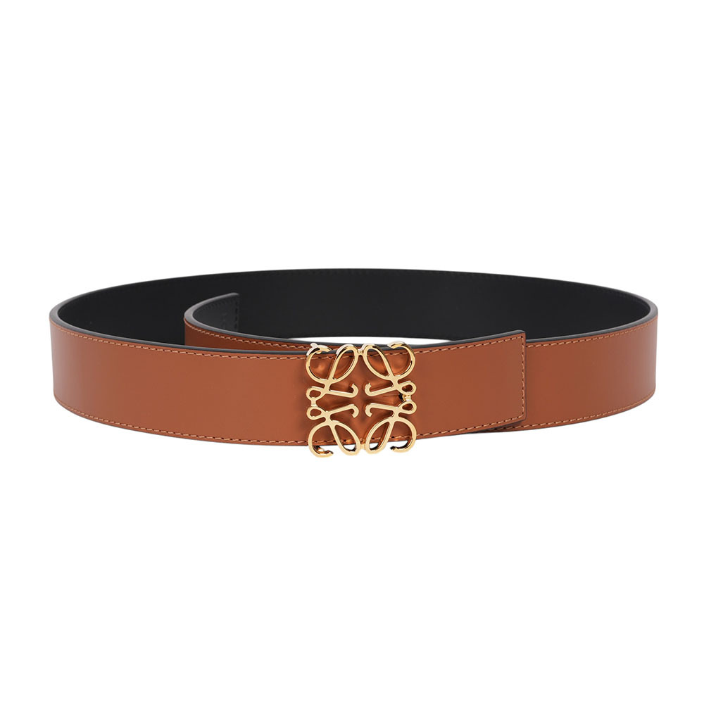 【LOEWE】Anagram 金釦平滑牛皮雙面可用皮帶85cm(焦糖色/黑色)E821Z20X02 2544