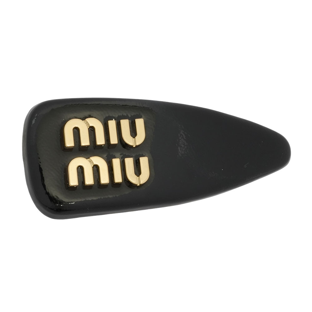 【MIU MIU】Logo 標誌漆皮皮革髮夾(黑色)5IF092 069 F0002