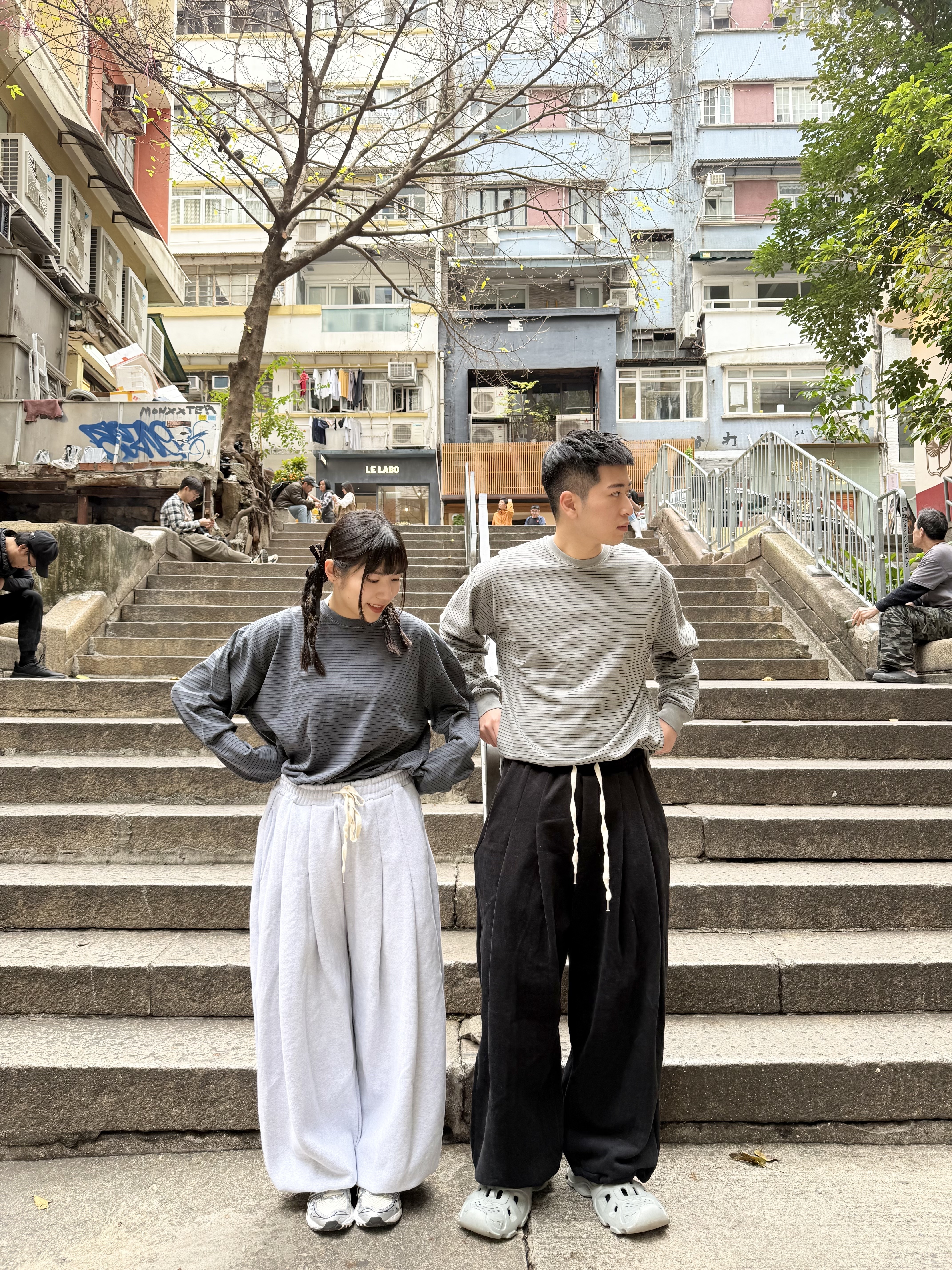 多色幼間條oversize top