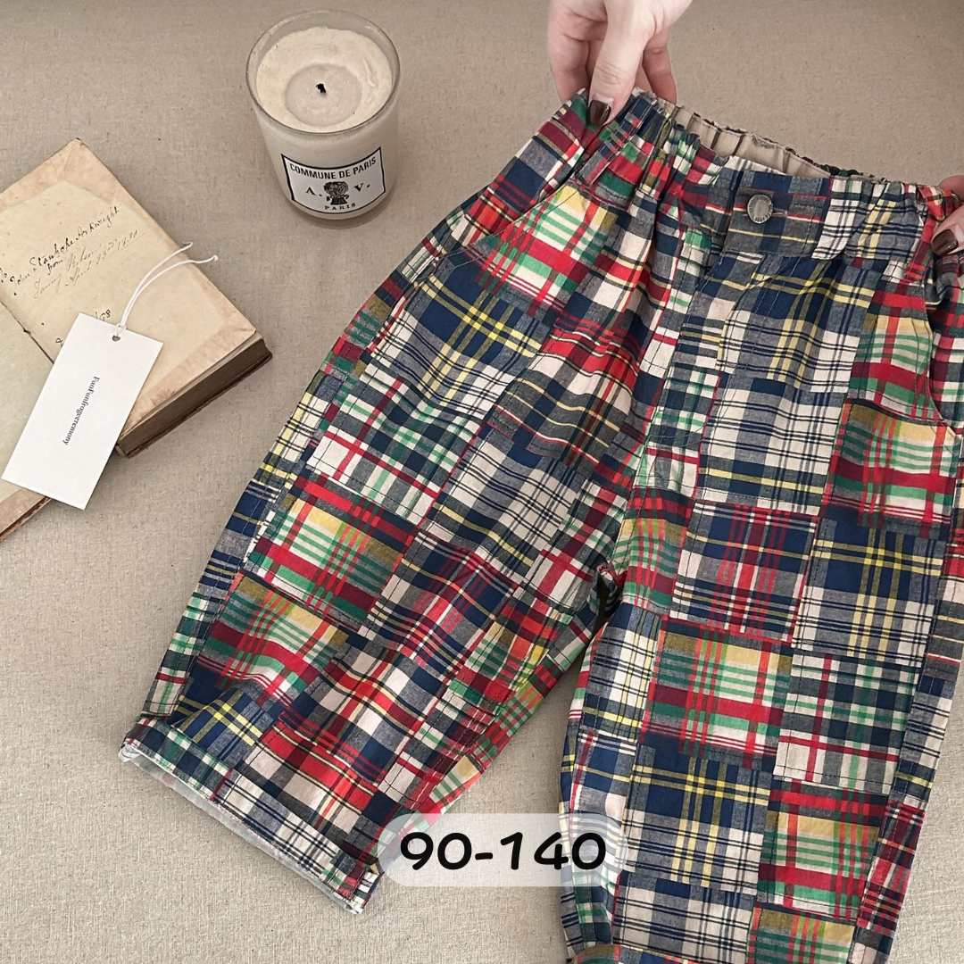 彩色格子棉質長褲